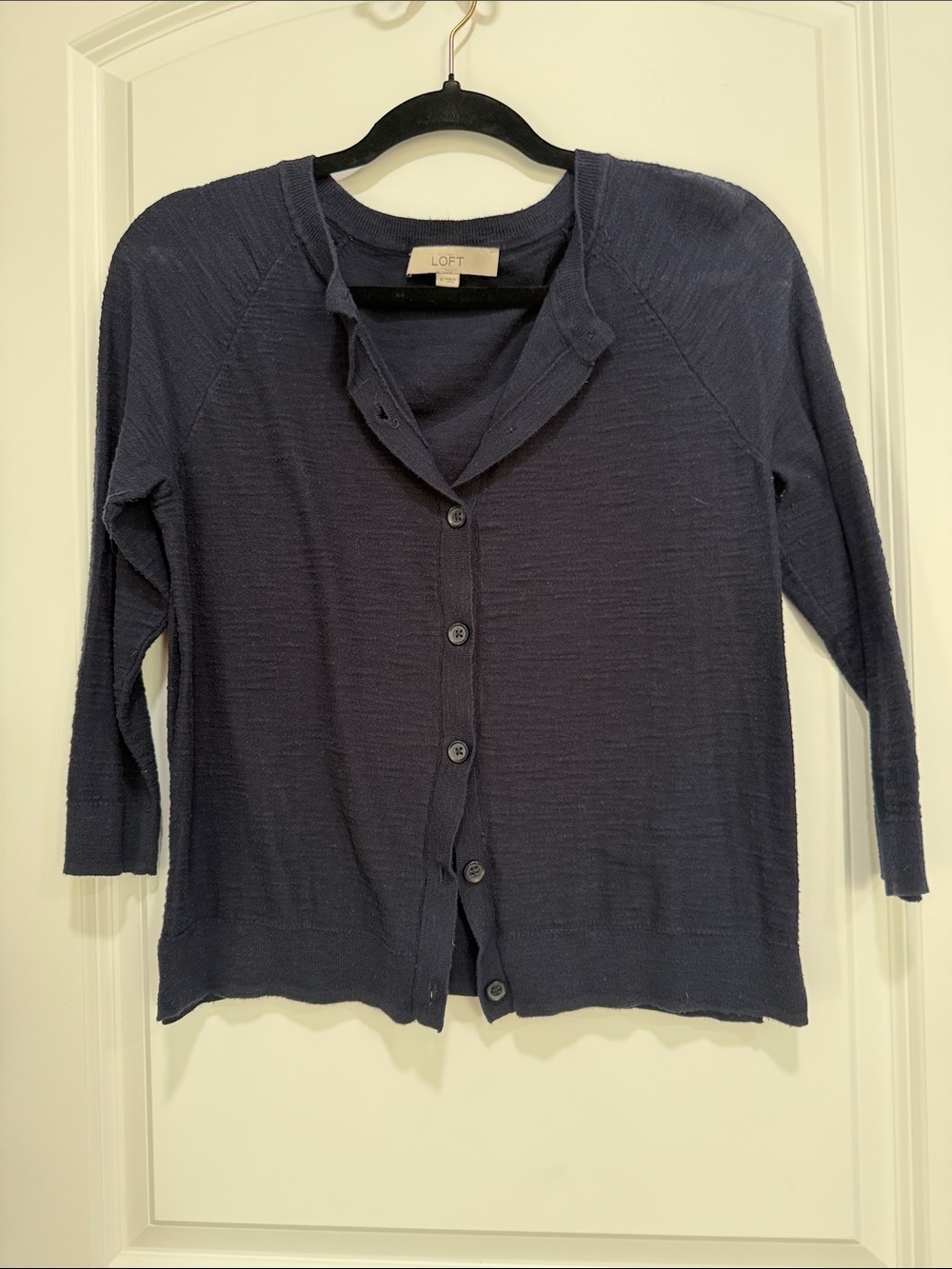 LOFT Navy Button-Up Lightweight Cardigan